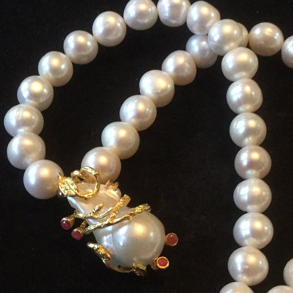Atlanta Gem & Mineral Show Jewelry - Exquisite Genuine Baroque Pearl & Rubies Necklace
